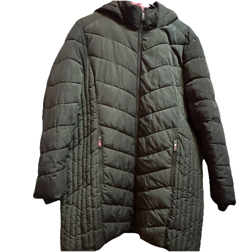 Tommy Hilfiger Womens XXL Black Quilted Puffer Coat Hooded Full Zip
